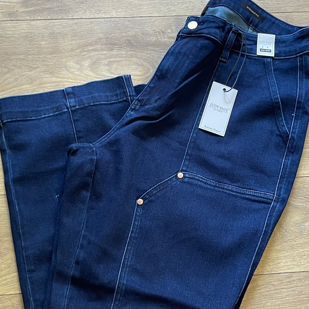Judy Blue Horizon High Rise Work Wear Unitility Dk Blue‎ Strait LegJeans Sz 18W
